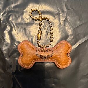 MCM Leather Bone-Shaped Dog Tag Keychain - Brown
